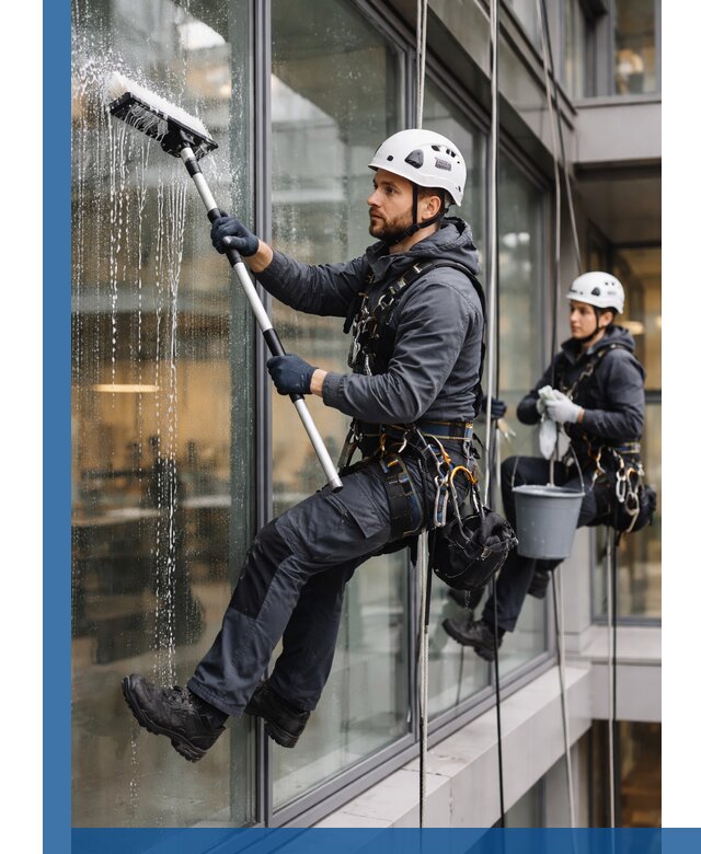 Профессиональная мойка витражей промышленными альпинистами в Великих Луке