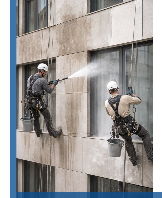 Послестроительная мойка фасада промышленным альпинизмом в Великих Луке