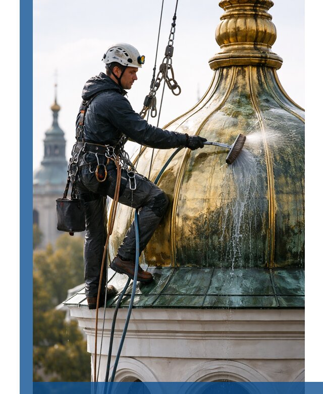 Профессиональная мойка куполов и шпилей высотными альпинистами в Великих Луке