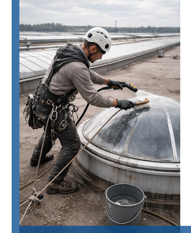 Мойка зенитных фонарей на кровле для промышленных объектов в Великих Луке