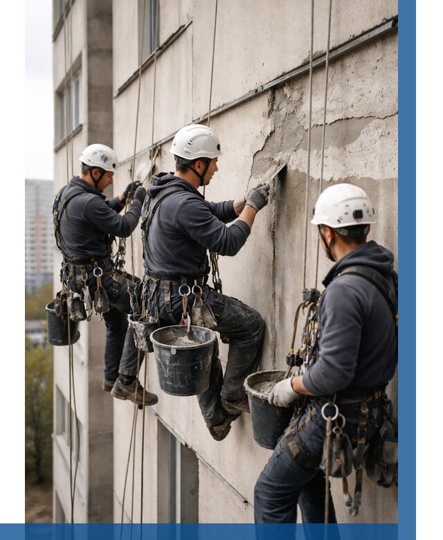 Ремонт бетонных элементов фасада в Великих Луке от 2584 р. | ВЫСОТНИК-Вкл