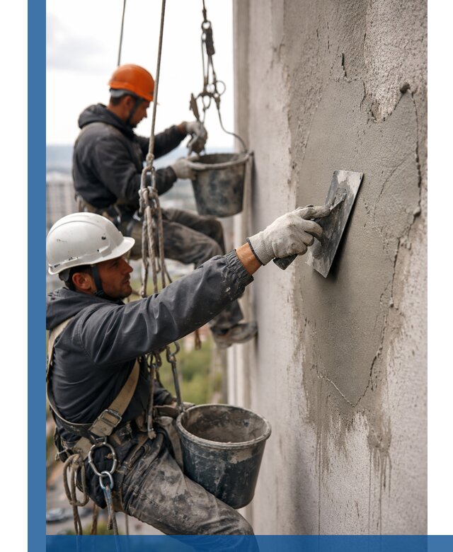 Штукатурка фасада на высоте в Великих Луке профессиональные работы