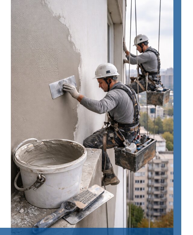 Шпаклевка фасада на высоте в Великих Луке от 724 р. | ВЫСОТНИК-Вкл