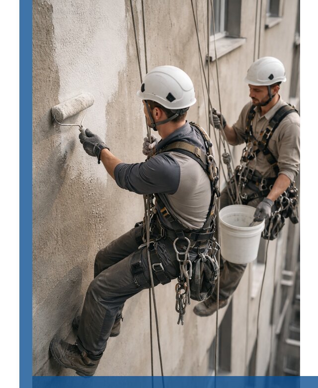 Грунтовка фасада на высоте в Великих Луке промышленными альпинистами