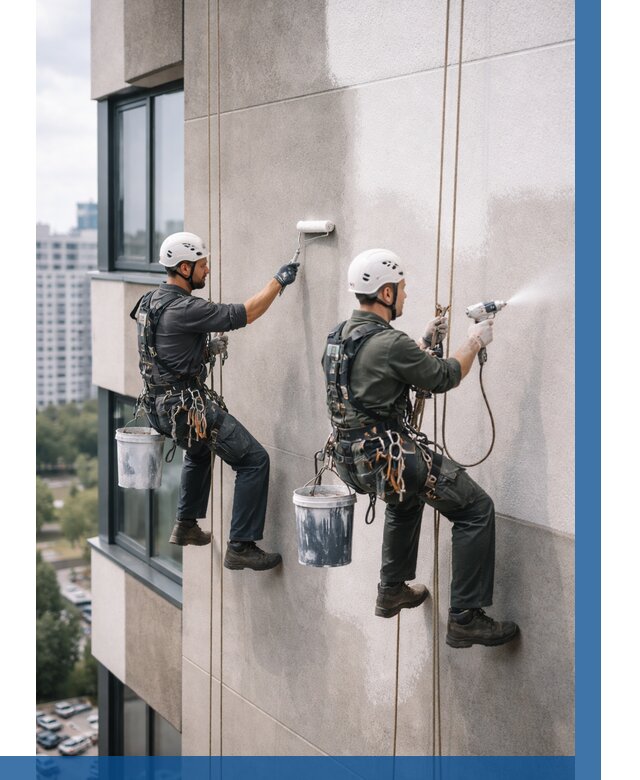 Покраска фасада альпинистами в Великих Луке от 310 р. | ВЫСОТНИК-Вкл