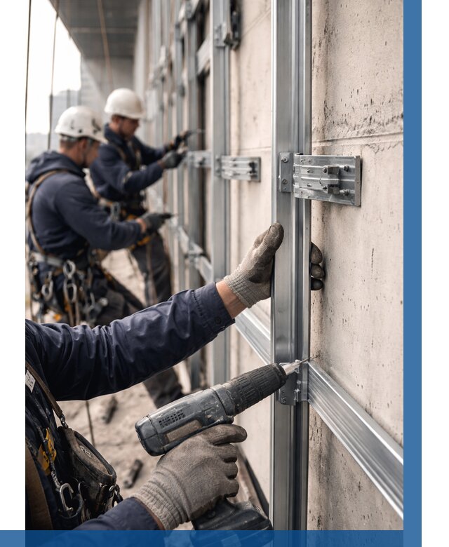 Монтаж подсистемы вентфасада в Великих Луке от 879 р. | ВЫСОТНИК-Вкл