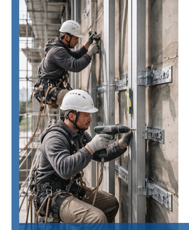 Монтаж и крепление подсистемы вентфасада в Великих Луке