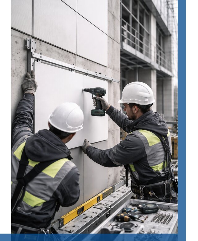 Монтаж композитных панелей фасада в Великих Луке от 2584 р. | ВЫСОТНИК-Вкл