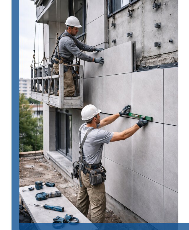 Монтаж керамогранита на фасад в Великих Луке под ключ с гарантией качества