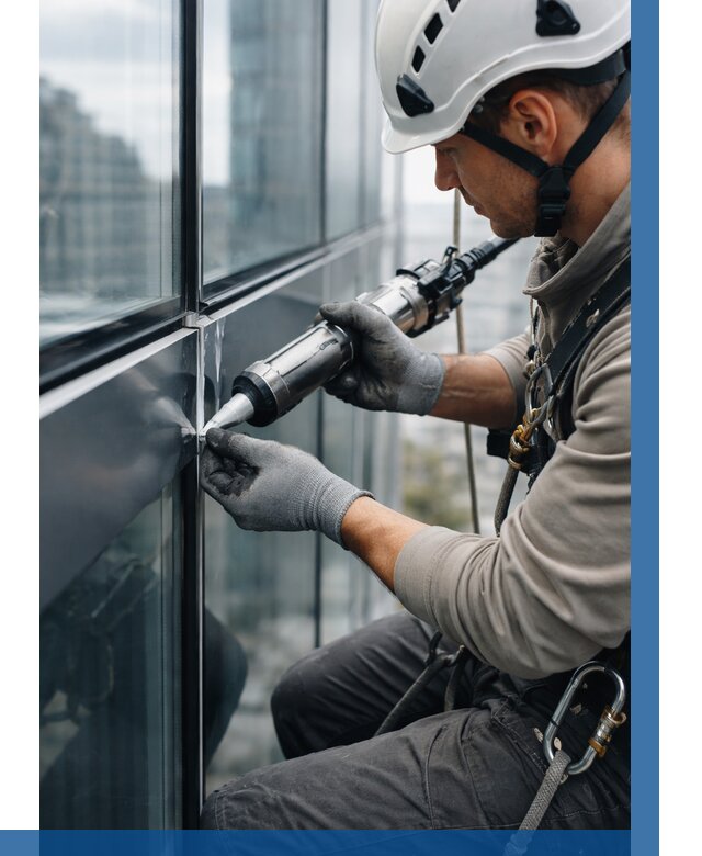 Герметизация стыков витража в Великих Луке от 1240 р. | ВЫСОТНИК-Вкл