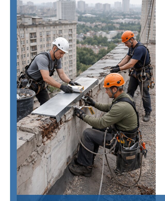Ремонт парапета на кровле в Великих Луке, высотные работы с гарантией