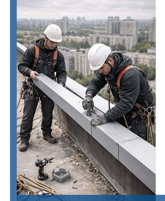 Монтаж парапетных крышек и ограждений кровли в Великих Луке