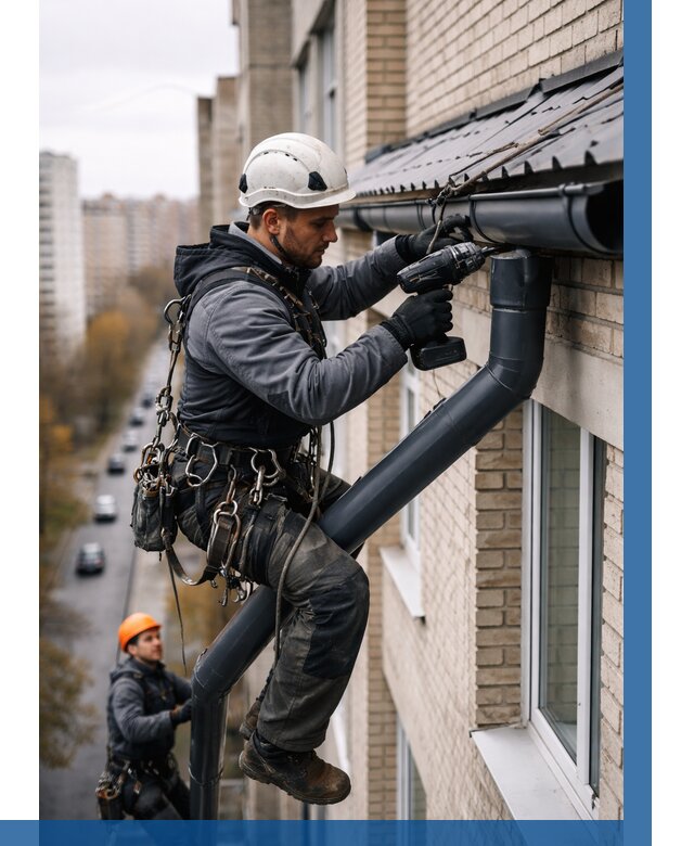 Монтаж водосточной системы на здании в Великих Луке от 5169 р. | ВЫСОТНИК-Вкл