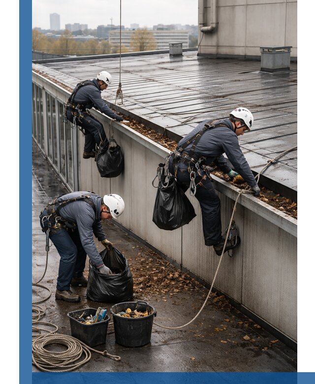 Очистка кровли по периметру в Великих Луке силами промышленных альпинистов