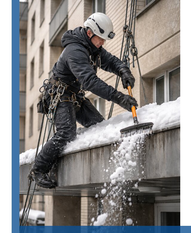 Очистка козырьков от снега в Великих Луке круглогодично безопасно