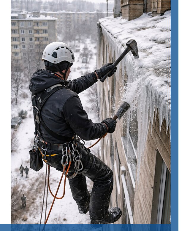 Сбивание сосулек с крыши в Великих Луке по цене от 4652 р. | ВЫСОТНИК-Вкл