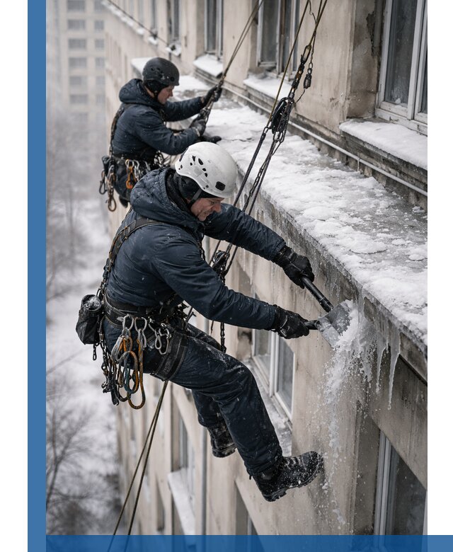 Удаление наледи и сосулек с карнизов в Великих Луке профессионально