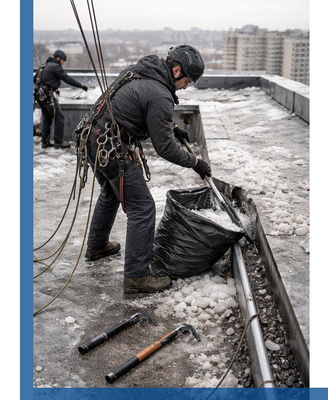 Аварийная очистка кровли в Великих Луке от промальпинистов