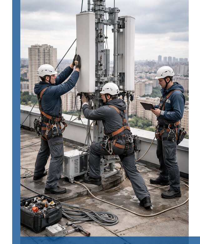 Монтаж антенн связи на крыше в Великих Луке с вводом в эксплуатацию