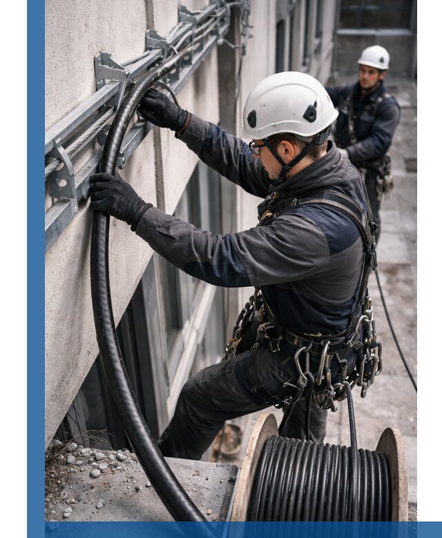 Протяжка кабеля питания на высоте в Великих Луке с гарантией безопасности и качества