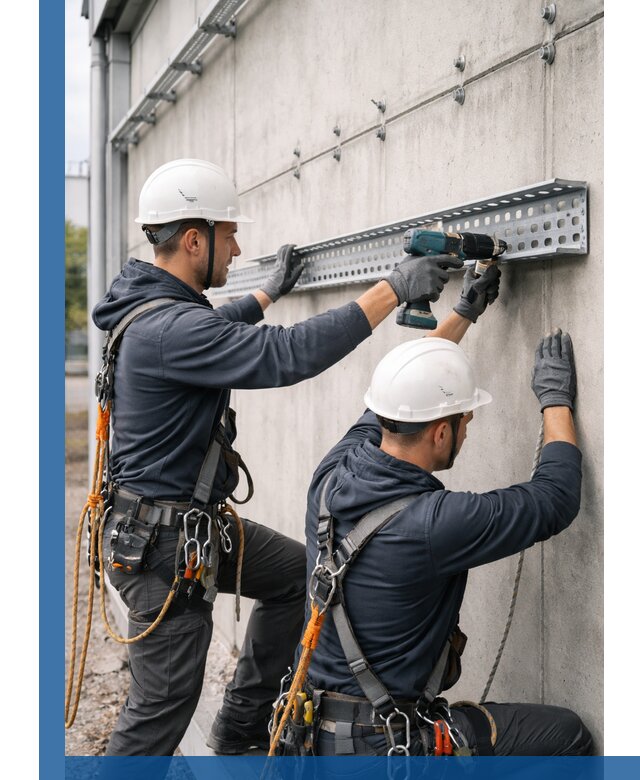 Монтаж кабельных лотков на фасаде зданий в Великих Луке с гарантией