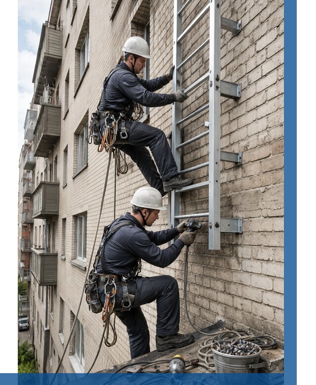 Монтаж пожарной лестницы в Великих Луке от 25843 р заказать у ВЫСОТНИК-Вкл
