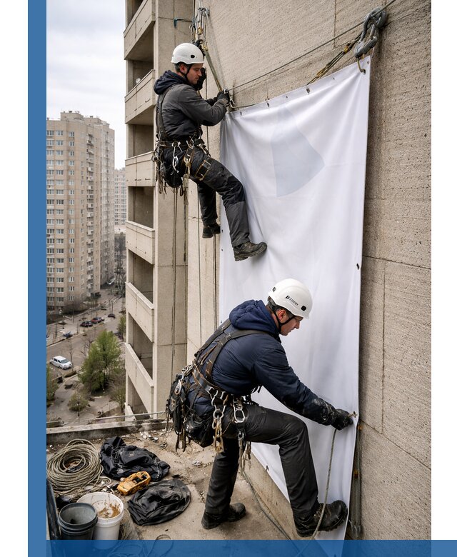 Профессиональный монтаж баннеров на фасаде в Великих Луке