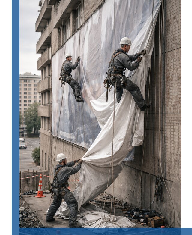 Демонтаж баннеров с фасада в Великих Луке оперативно и безопасно