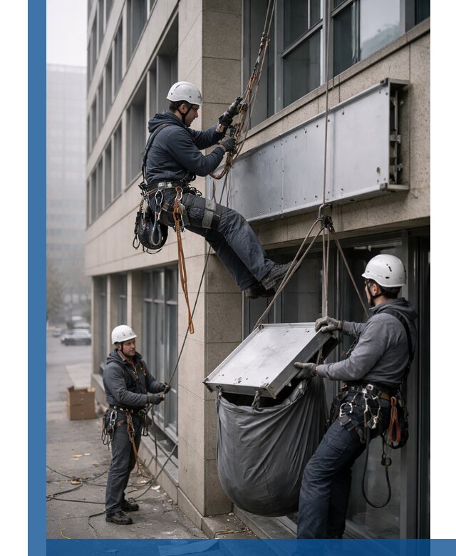 Демонтаж рекламной вывески с высотными работами в Великих Луке