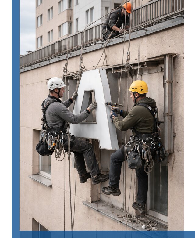 Ремонт и восстановление наружных вывесок на высоте в Великих Луке