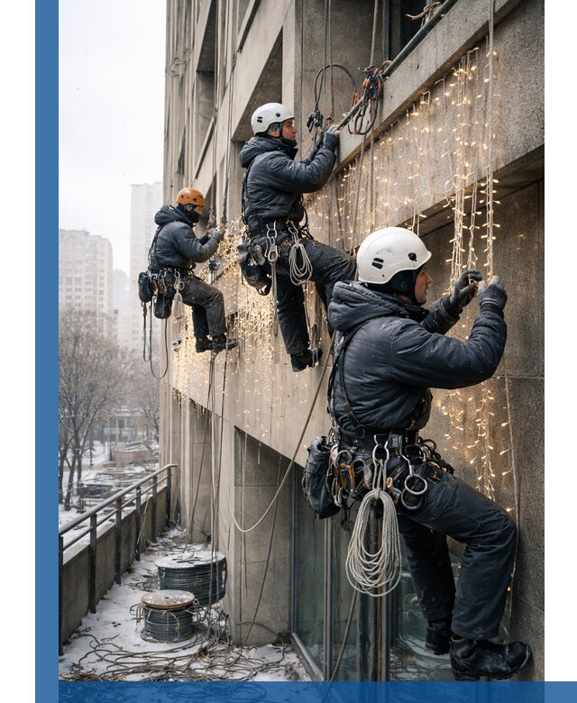 Монтаж новогодней иллюминации и украшение фасадов в Великих Луке