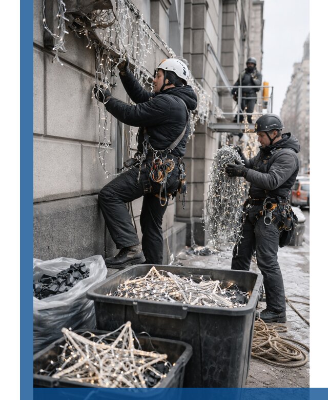 Демонтаж новогоднего оформления и гирлянд в Великих Луке