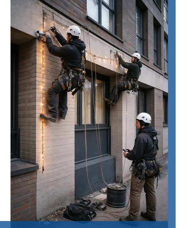 Монтаж гирлянд на фасаде в Великих Луке от 3618 р. | ВЫСОТНИК-Вкл