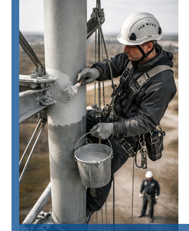Покраска мачт связи в Великих Луке промышленными альпинистами