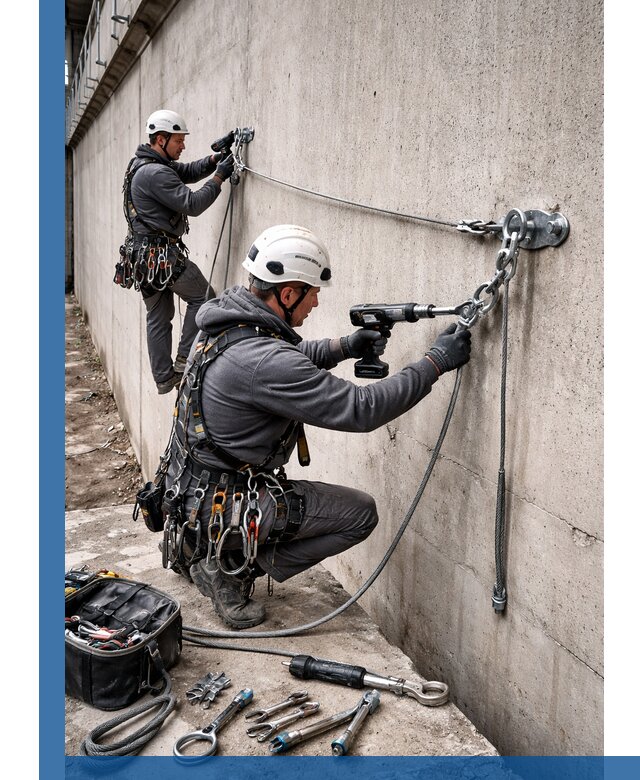 Монтаж анкерных линий высотной безопасности в Великих Луке